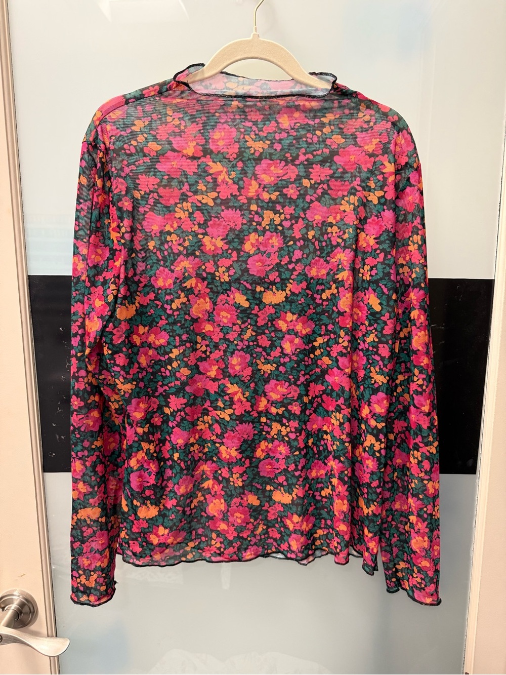 Floral Long-Sleeve Mesh Top - Pink & Orange Floral